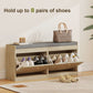 Shoe Bench with Flip Doors, Seat Cushion, Adjustable Shelves for 8 Pairs, Boho Entryway Bench for Bedroom, Natural Wood