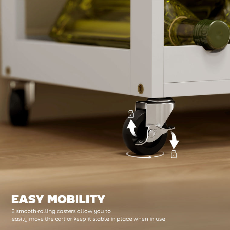 Rolling Kitchen Island with Wine Rack - White