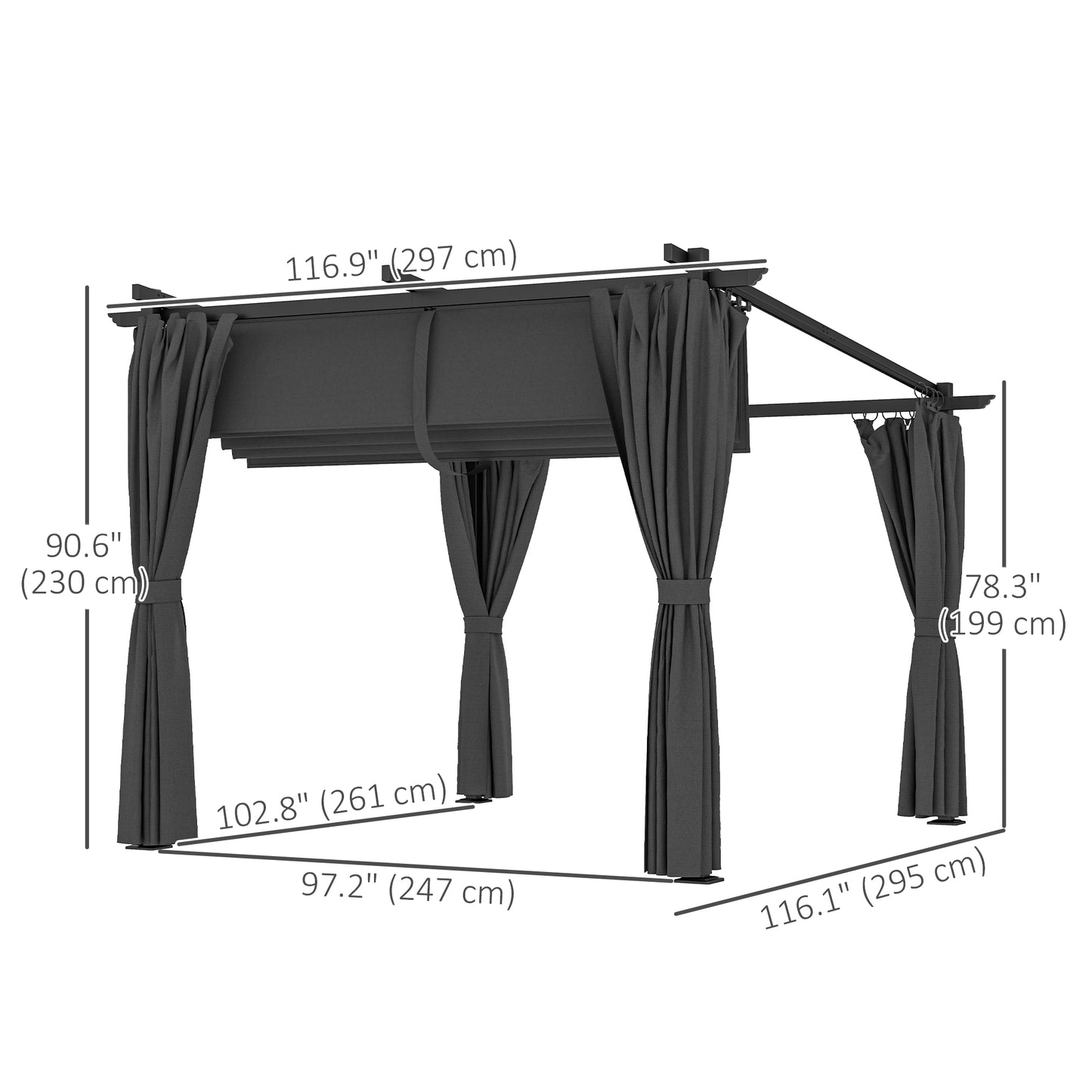 Metal Retractable Pergola Canopy with Sidewalls, Outdoor Gazebo UPF30+ Sun Shade Shelter for Garden, Deck