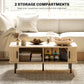 Coffee Table with Storage, Nordic Side Table with Fluted Tambour Sliding Doors and Steel Legs for Living Room, Oak