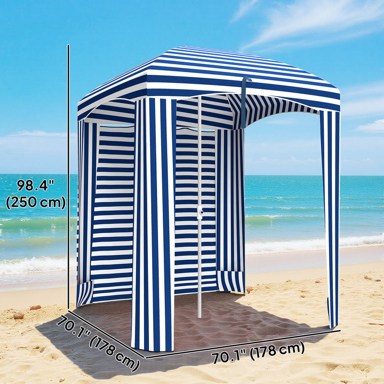 70.1" x 70.1" Blue White Stripe Cabana Umbrella with Walls