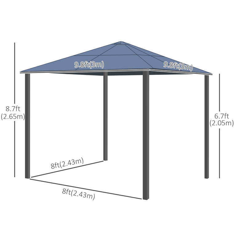 10x10ft Hardtop Gazebo with Aluminum Frame & Curtains