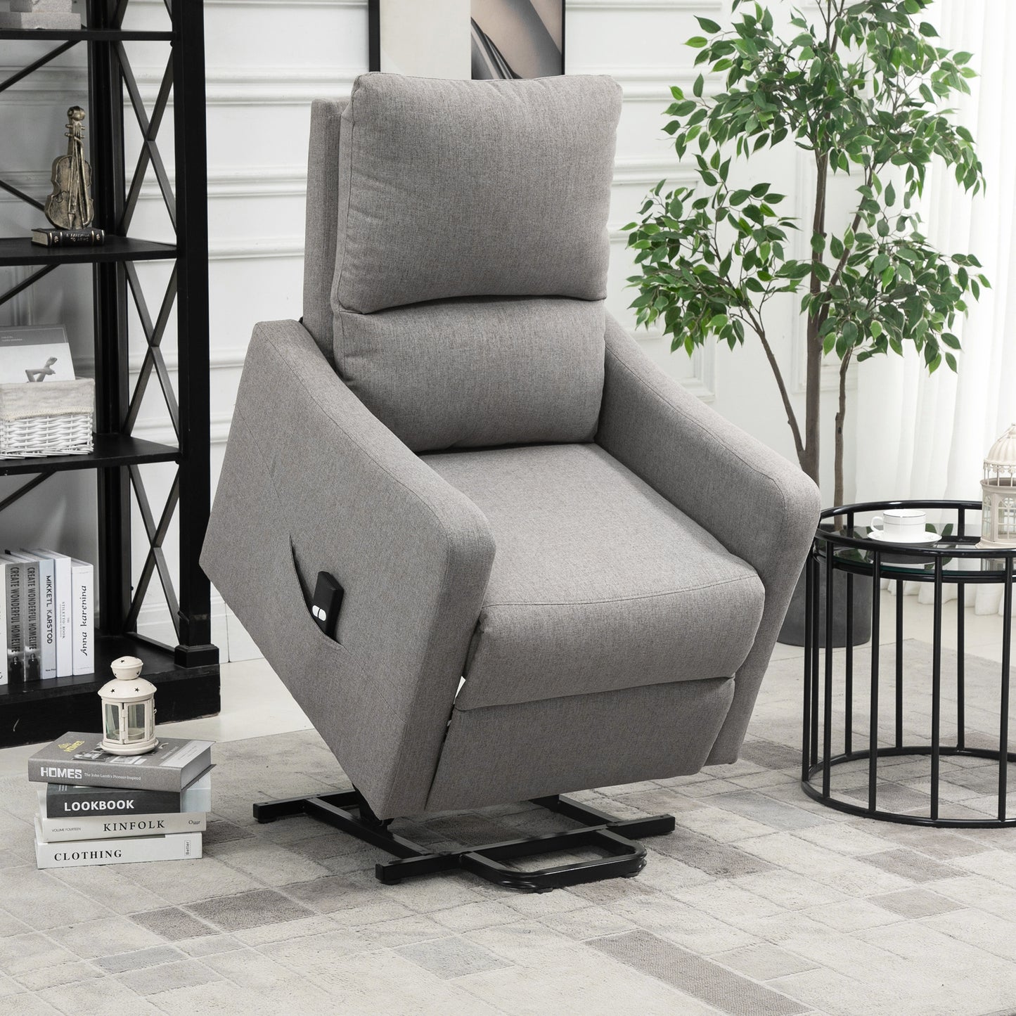 Electric Power Lift Recliner Chair with Remote Control and Side Pocket for Living Room, Grey