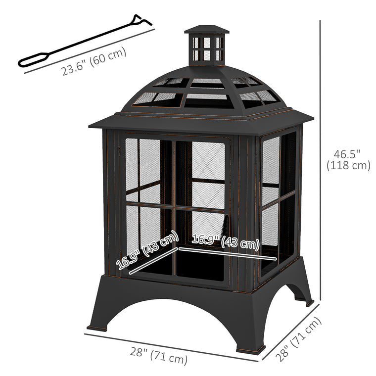 Black 28" Chimney-Style Wood-Burning Fire Pit with Poker