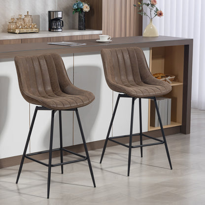 Counter Height PU Leather Bar Stools Set of 2 - Brown