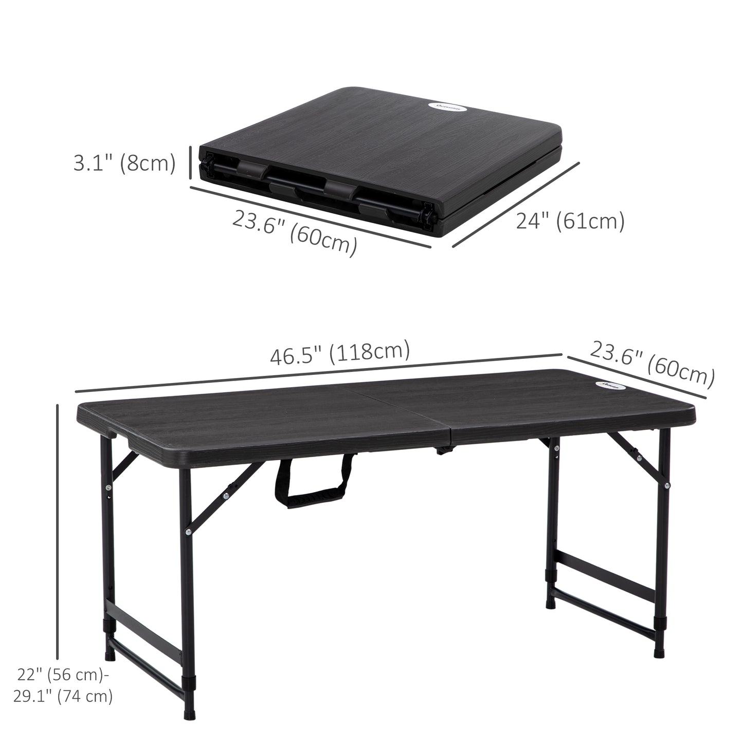 Foldable Patio Dining Table for 4, Height Adjustable Outdoor Table for Garden Lawn Backyard, Dark Grey