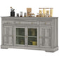 Dining Room Sideboard Buffet Cabinet with Storage, Coffee Bar Cabinet with Glass Doors and Adjustable Shelves, Weathered Grey Oak