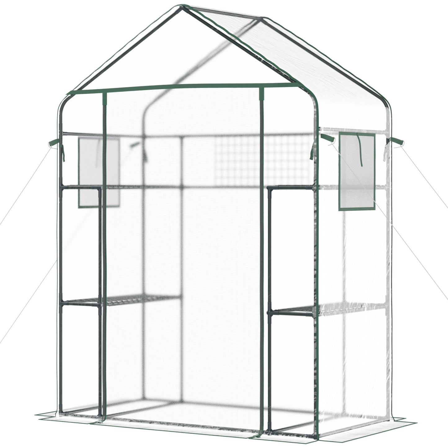 Walk-in Greenhouse with 4 Shelves, 56" x 29" x 77" Mini Greenhouse ,Roll-Up Door, Mesh Windows for Seedling, Flowers, Plant Growing, Clear
