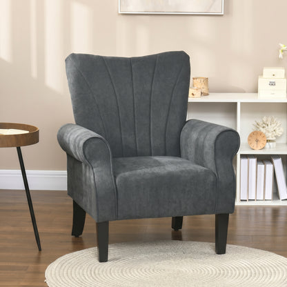 Fabric Accent Chair with Wood Legs - Dark Grey