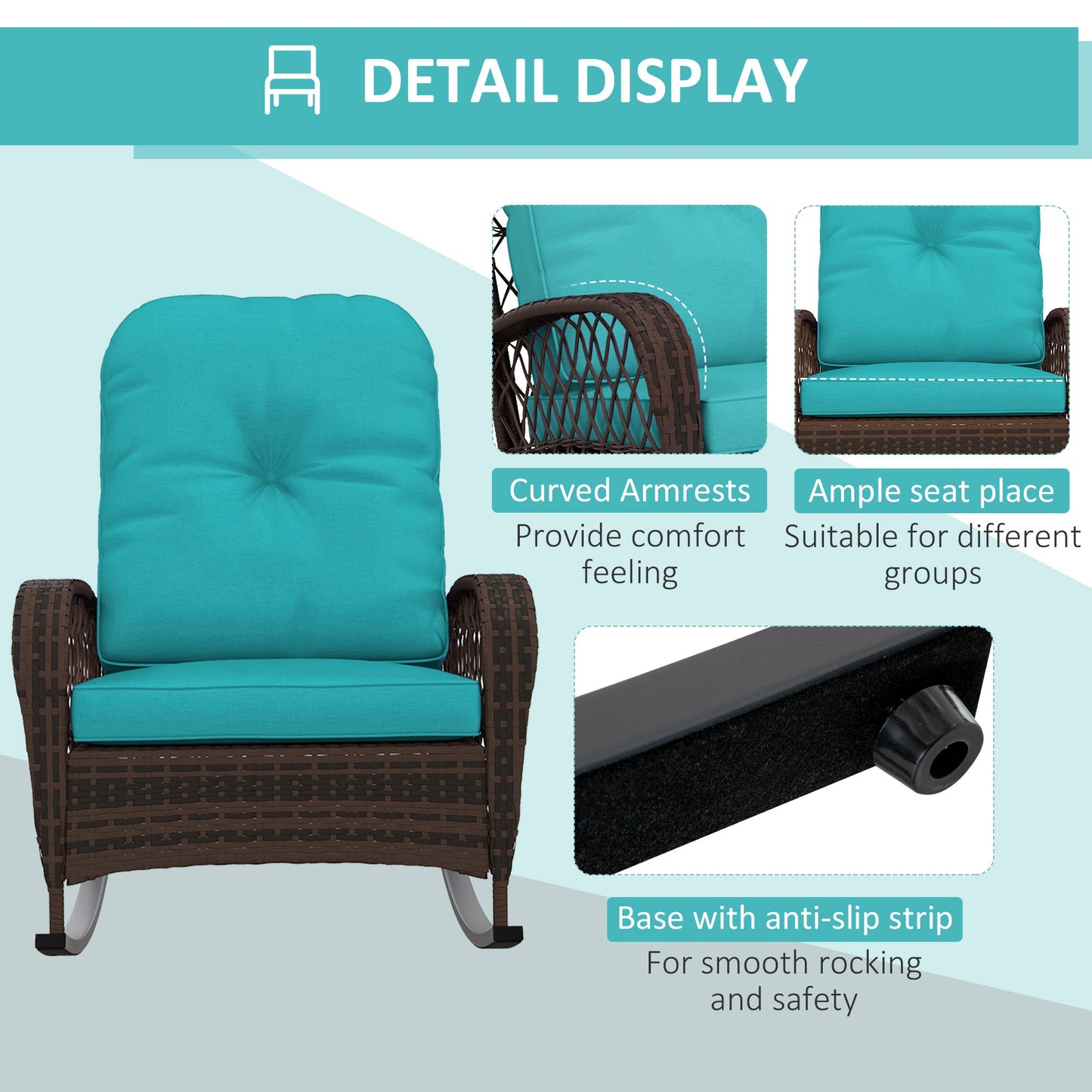 Outdoor Wicker Rattan Rocking Chair Patio Rocker with Thick Cushions for Garden Backyard Porch, Light Green