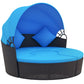 4 Pieces Outdoor Daybed with Retractable Canopy, Wicker Lounger Bed, Conversation Furniture Set, Dark Blue