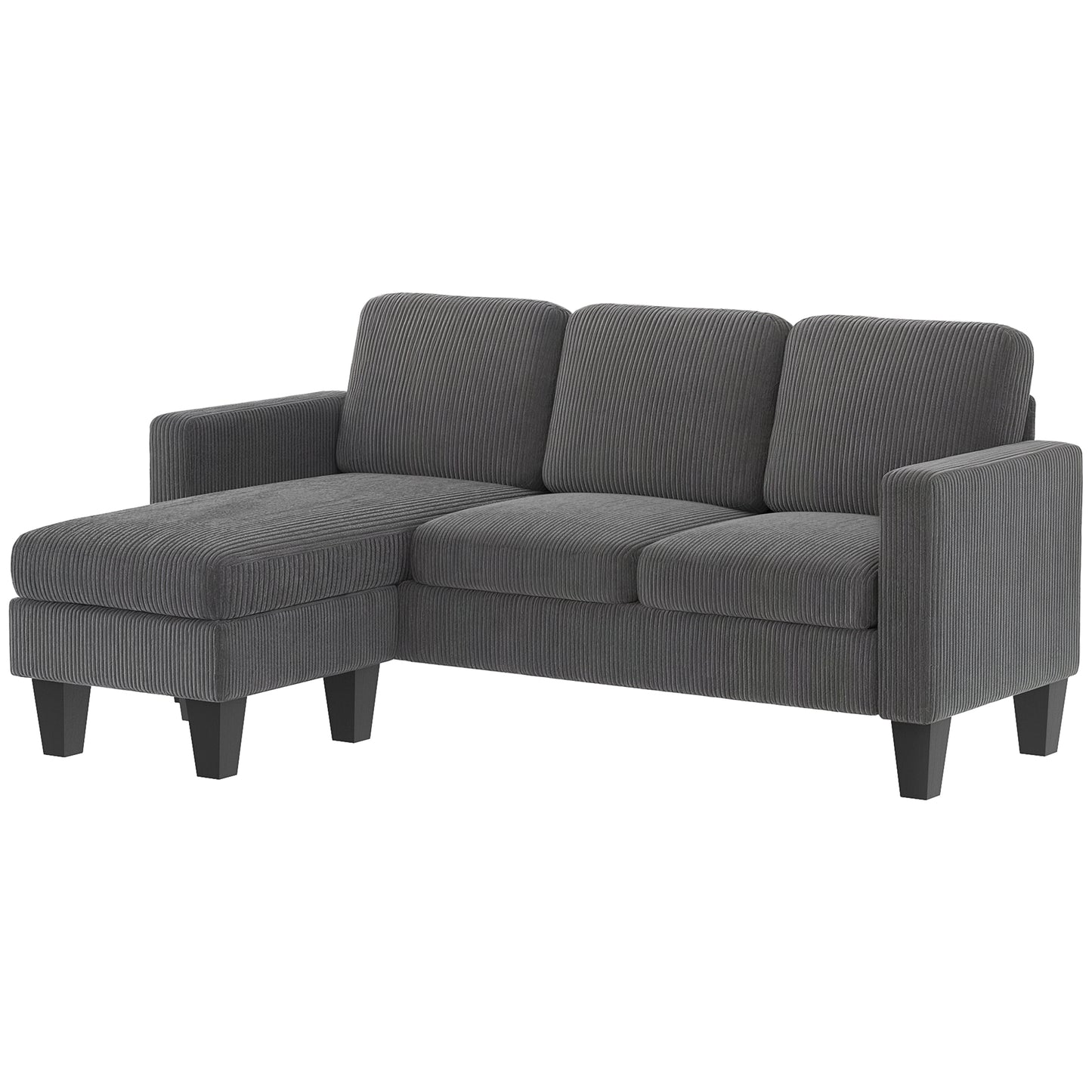L-Shape Corduroy Sectional Sofa with Reversible Chaise - Dark Grey