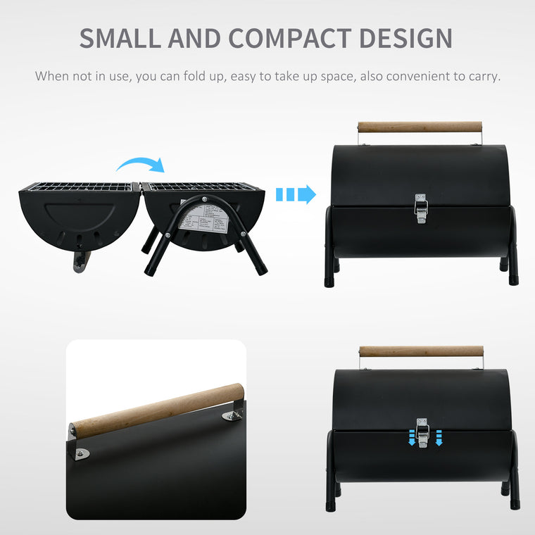 17.3" x 9.8" x 14" Black Folding Tabletop Charcoal BBQ Grill