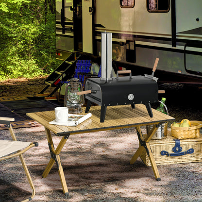 Black Stainless Steel Wood-Fired Pizza Oven with Foldable Legs