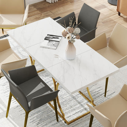 59" Marble-Pattern Dining Table Seats 6 - White