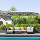173" Double-Sided Sun Umbrella Garden Parasol Patio Sun Shade Outdoor with LED Solar Light, Cream White