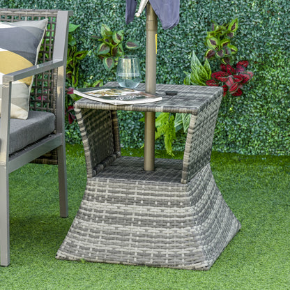 21.3" Mixed Grey Wicker Side Table with 2-Tier Storage