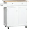 Rolling Kitchen Island with Wood Top and Drawers - White