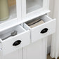 61" Kitchen Pantry Cabinet, Freestanding Farmhouse Buffet Storage Cabinet with Soft Close Glass Doors and Adjustable Shelves, White