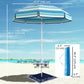 6 ft Portable Beach Umbrella with Foldable Table, Tilting Outdoor Sun Shade with Sand Anchor, Sandbag, Dark Blue