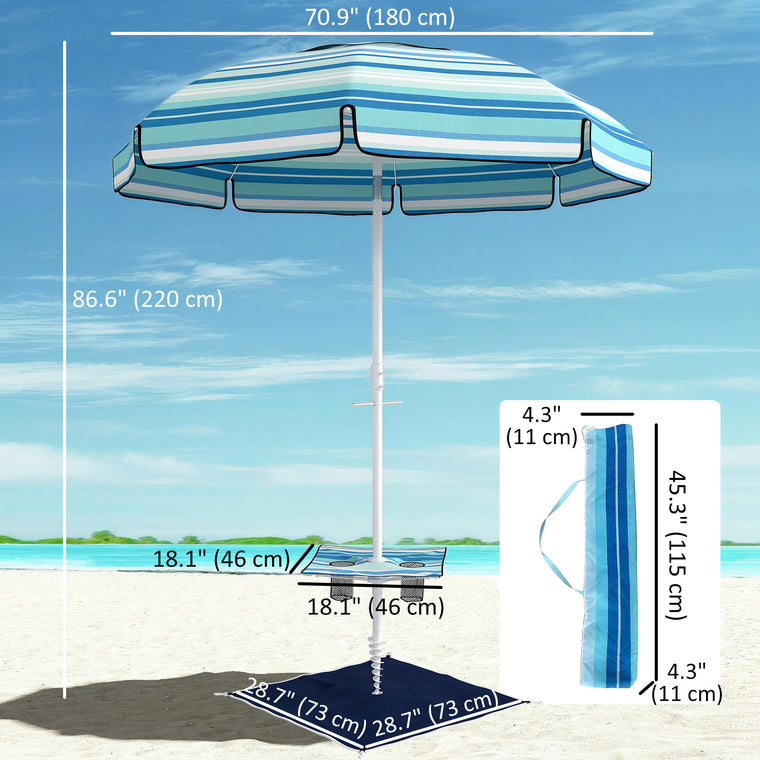 6' Dark Blue Portable Beach Umbrella with Foldable Table