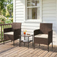 Wicker Bistro Set, 3 Piece Patio Furniture Set with 2-Tier Glass Top Table, Cushions for Balcony, Porch, Khaki