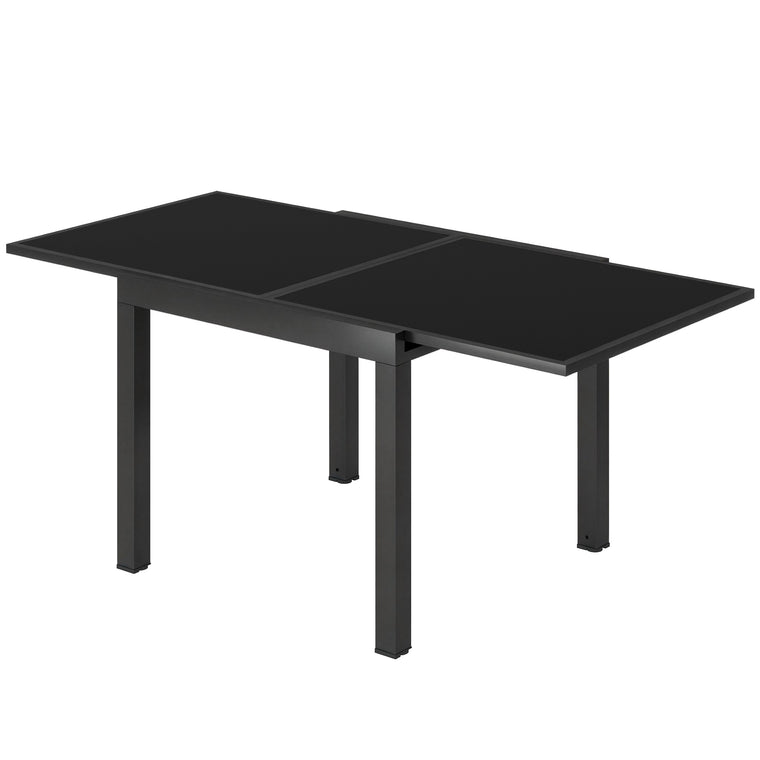 Aluminum Expandable Dining Table with Tempered Glass Top