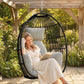 Hanging Egg Chair Without Stand, Foldable Basket Swing Chair with Head Pillow, Soft Cushion and Cup Holder, Dark Grey