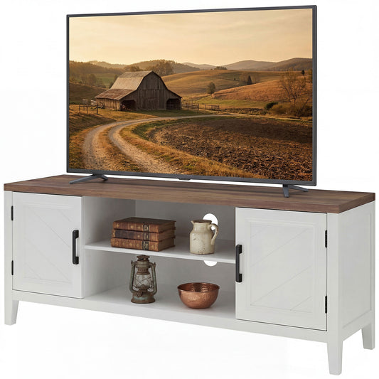 55" TV Stand with 2 Cabinets - White and Brown