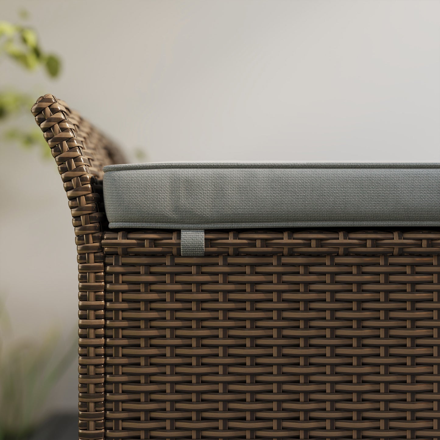 2-In-1 Outdoor PE Rattan Storage Bench, 29 Gallon Patio Wicker Furniture, Basket Box with Handles and Cushion Dark Grey