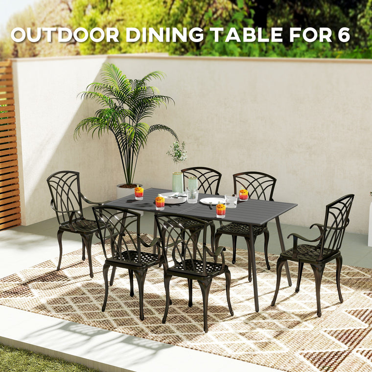 59" Rectangle Metal Dining Table for 6, Slat Top