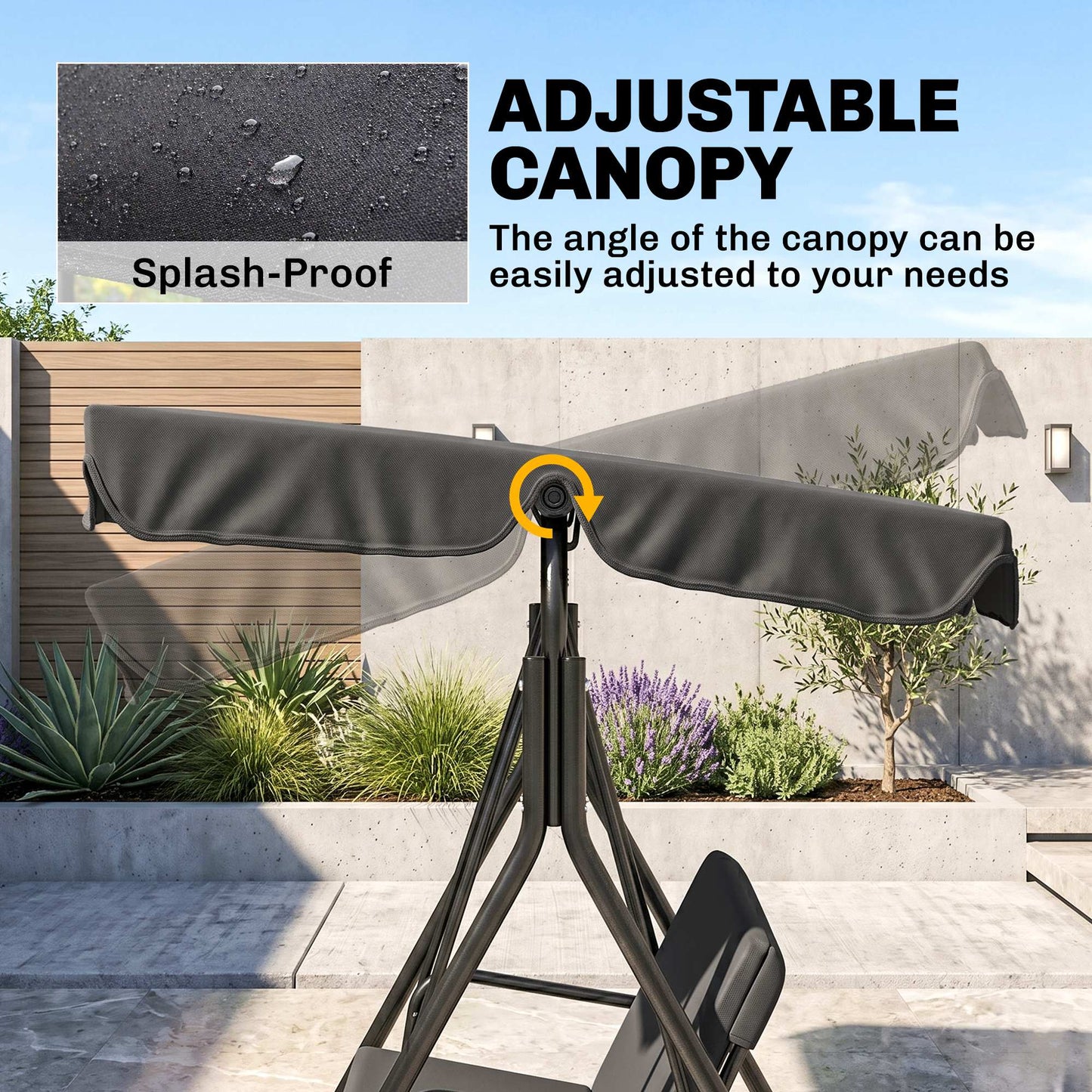 3-Seater Outdoor Porch Swing with Adjustable Canopy, Patio Swing Chair for Garden, Poolside, Backyard, Red