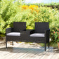 Patio Furniture w/ Mid-Table PE Rattan Loveseat w/ Cushion, Light Grey