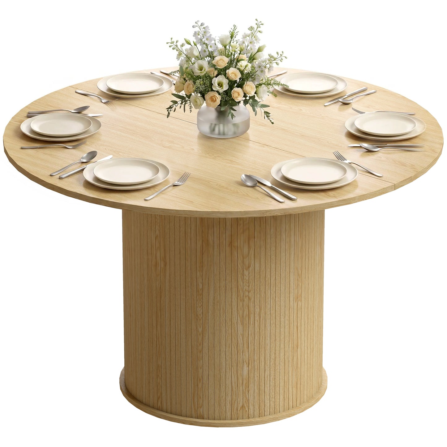 Round Dining Table for 4-6, 47 Inch Kitchen Table with Fluted Pedestal Base, for Kitchen Living Room Dining Room, Natural