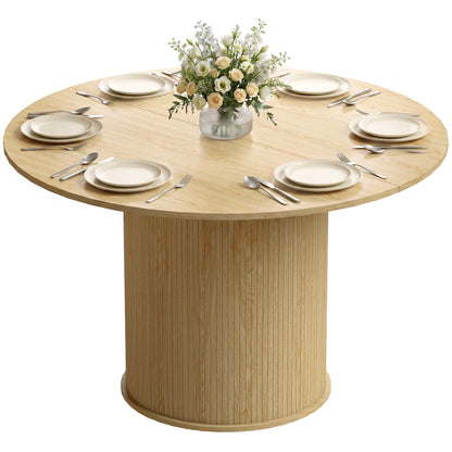 47" Round Dining Table with Fluted Pedestal Base - Natural
