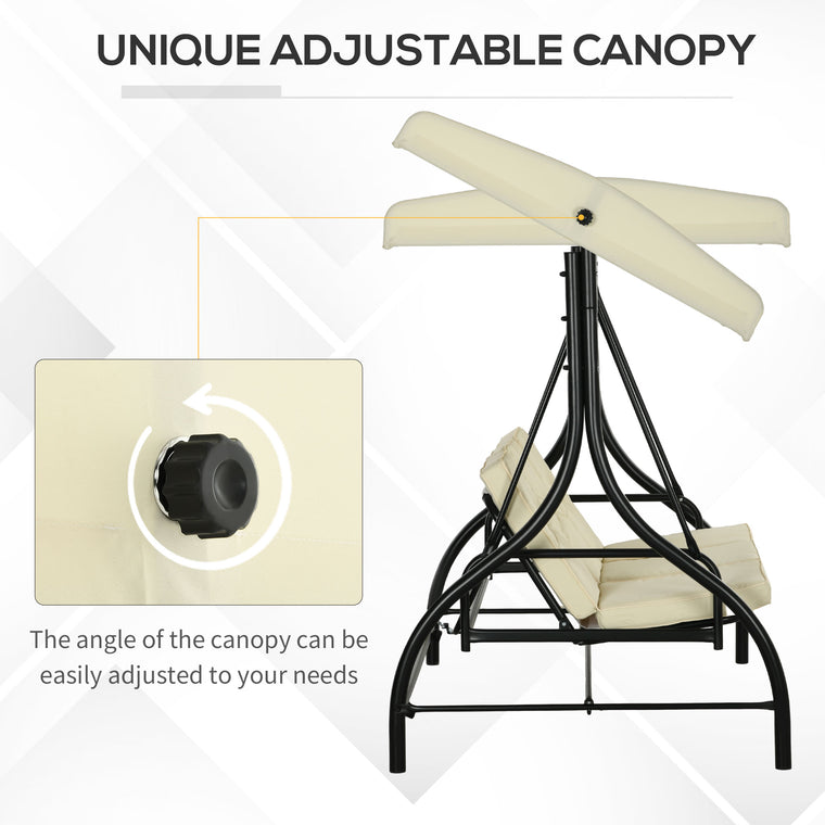 Beige Convertible Patio Swing Bed with Canopy