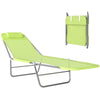 Outdoor Lounge Chair, Portable Adjustable Reclining Seat Folding Chaise Lounge Patio Camping Beach Tanning Chair Bed with Pillow, Light Green