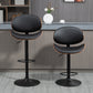 Bar Stools Set of 2, Modern PU Leather Adjustable Swivel Barstools with Curved Back, Footrest and Steel Base, Black