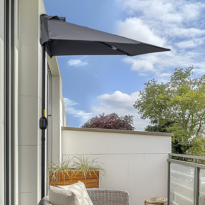 9ft Grey Half Round Table Umbrella with Crank Mechanism