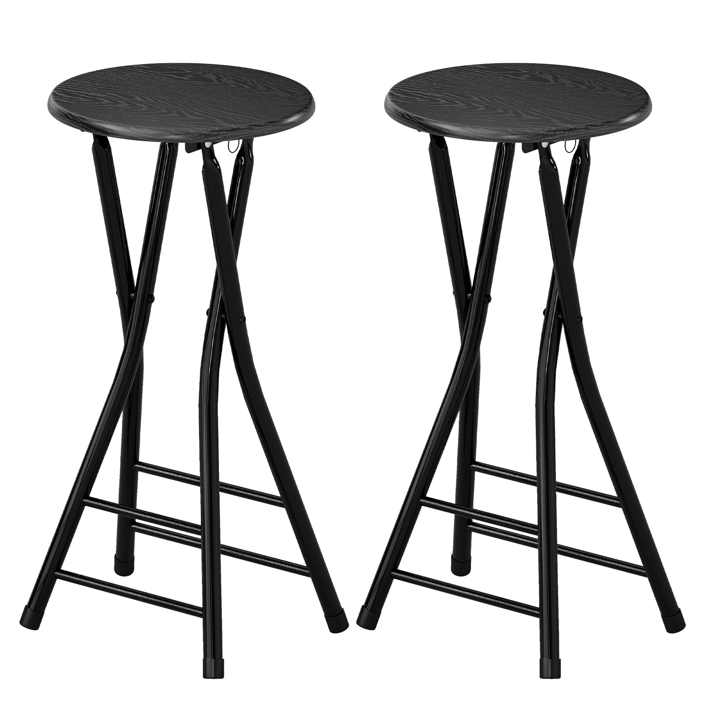 Set of 2 Foldable Barstools, Counter Height Bar Stools with Footrest and Steel Legs for Kitchen Island, Black