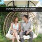 Double Wicker Egg Swing Chair with Canopy, Foldable Hanging Egg Chair with Stand Cushion Headrest, Beige