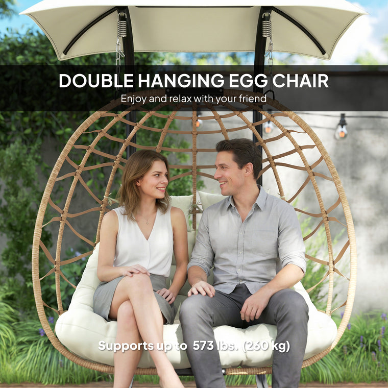Double Wicker Egg Swing Chair with Canopy & Stand