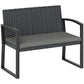 2 Seater Outdoor Bench, Rattan Garden Bench Loveseat with Cushion, Armrests, Steel Frame for Patio, Porch, Beige