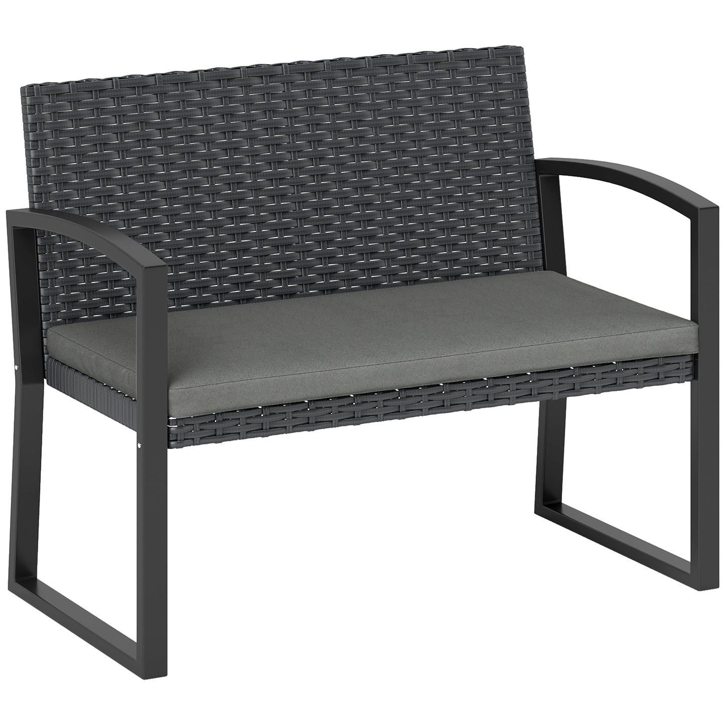 2 Seater Outdoor Bench, Rattan Garden Bench Loveseat with Cushion, Armrests, Steel Frame for Patio, Porch, Beige