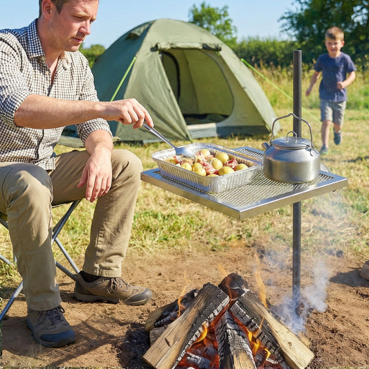 Swivel Campfire Grill, 360° Adjustable Heavy Duty Chrome-Plated Steel Campfire Cooking Grate, Silver