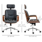 Office Chair, PU Leather Desk Chair with Removable Headrest, Adjustable Height, Tilt Function and with Wheels, Black
