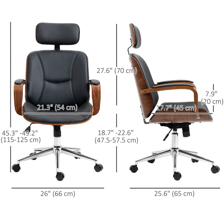 PU Leather Office Chair with Removable Headrest - Black
