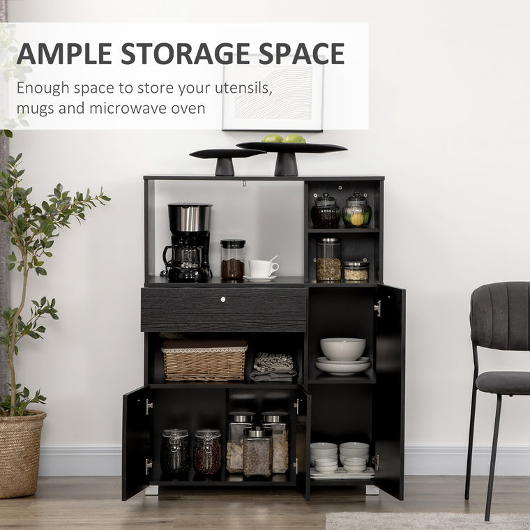 Compact Kitchen Pantry with Microwave Stand - Black