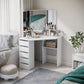Corner Dressing Table, Makeup Desk with 3-piece Mirror and 5 Drawers, White