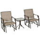 3 Piece Patio Glider Set Outdoor Gliders with Breathable Mesh Seat, Glass Top Table for Garden, Yard, Blue